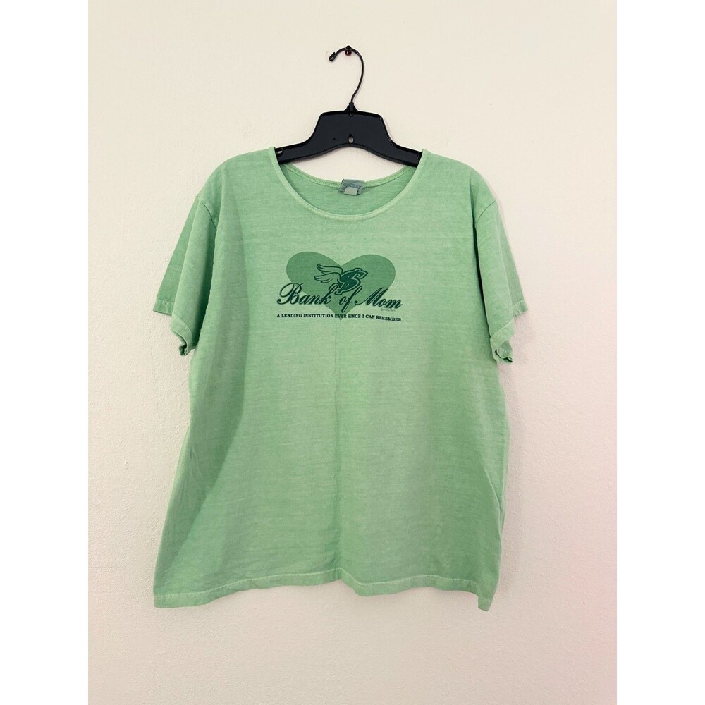 Crazy Shirts "Bank of Mom" T-Shirt 100% Cotton Crewneck Green Women's XL X-Large